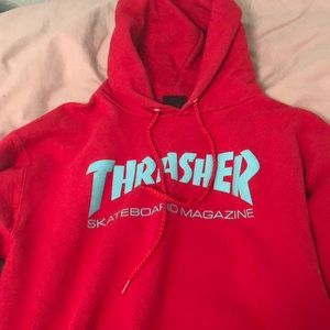 Red and Teal Mens Thrasher Hoodie